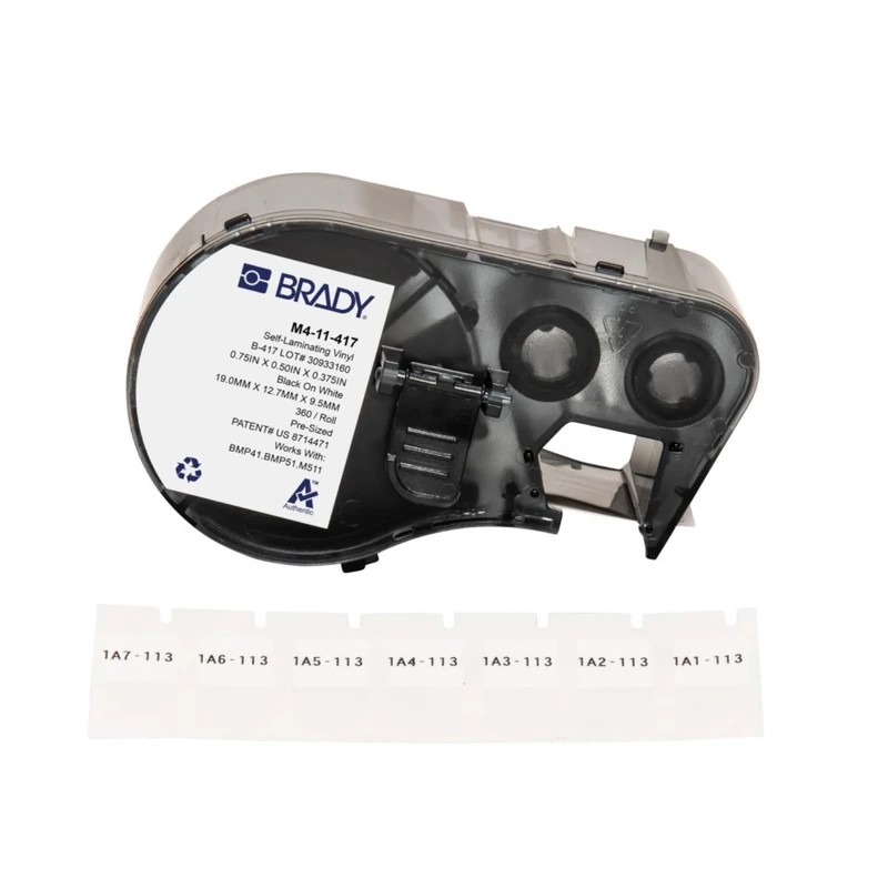 Brady Self-Laminating Vinyl Labels for Label Printer M410, M510 & M511 - Self Adhesive Vinyl Printer Labels - Cable Management - Black on White (12.70 mm x 9.53 mm) - M4-11-427