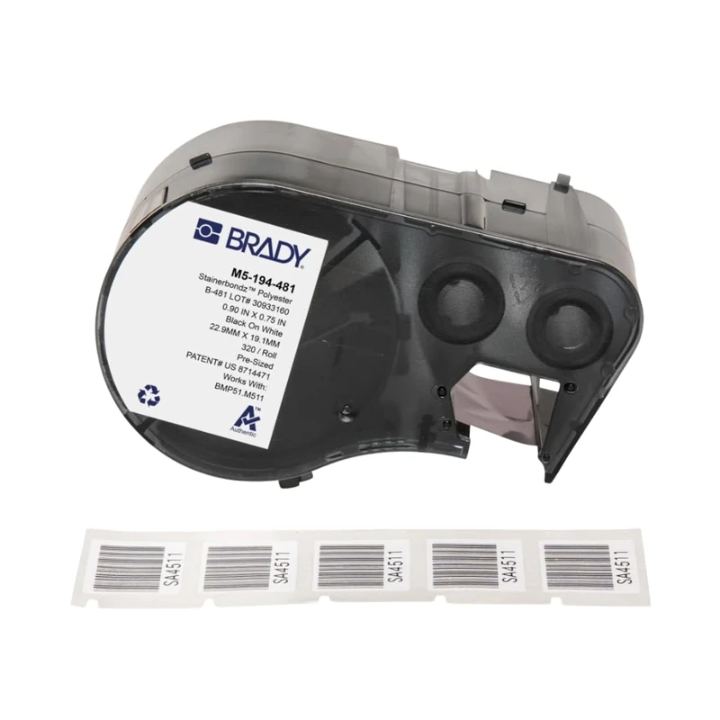 Brady StainerBondz™ Polyester Microscope Slide Labels for M510 & M511 Printers – Chemical-Resistant Satin Finish – Black on White (22.86 mm x 19.05 mm) – M5-194-481