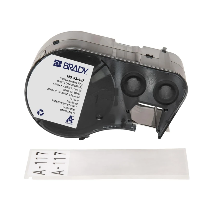 Brady Self-Laminating Vinyl Labels for Label Printer M510 & M511 - Self Adhesive Vinyl Printer Labels - Cable Management - Black on White (38.10 mm x 25.40 mm) - M5-33-427