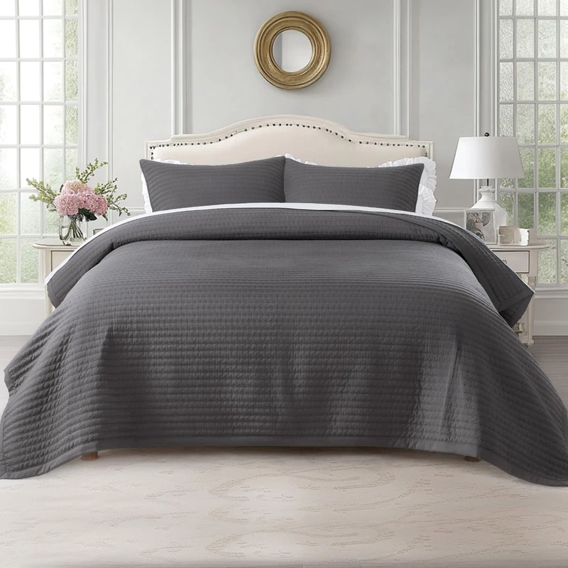 KASENTEX Queen Quilt Set 90x90, Soft Washed 3-Layer Lightweight