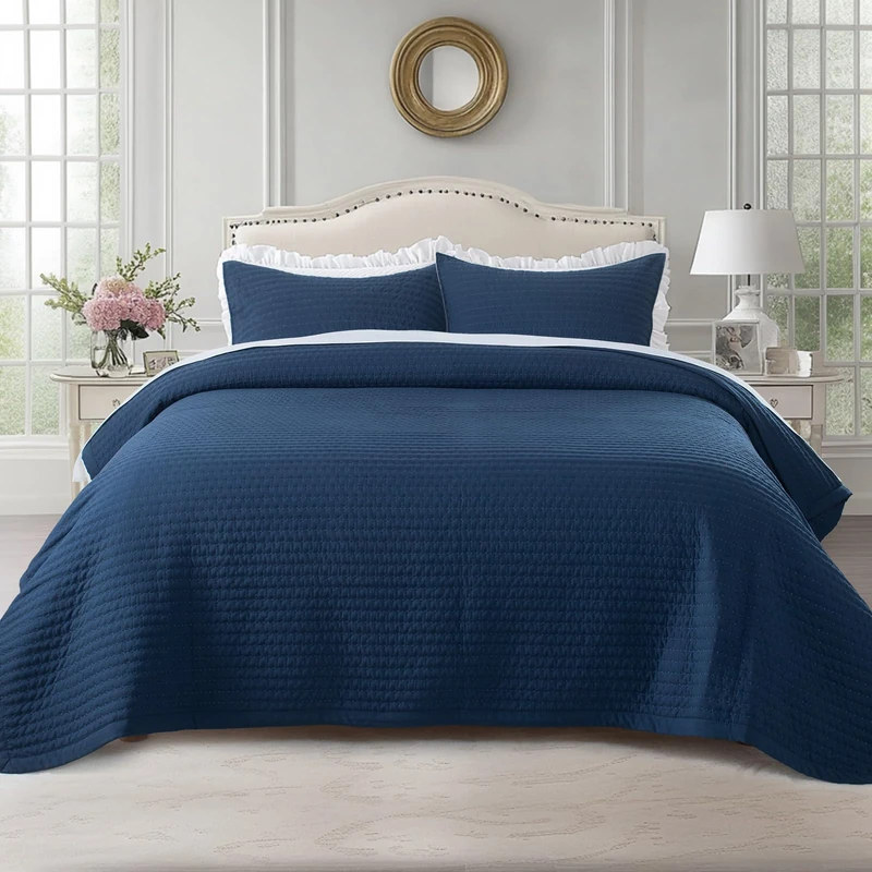 KASENTEX Queen Quilt Set 90x90, Soft Washed 3-Layer Lightweight