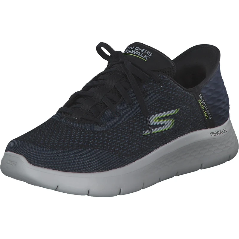 Skechers Men's Go Walk Flex New World Slip-On Sneakers, Navy and Lime Textile/Synthetic, 14 UK