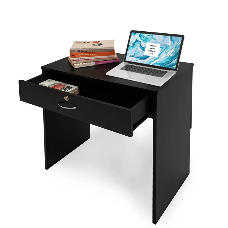 "Absolute Deal Wooden Computer Desk with Drawers - Home Office, Study, Vanity, Dressing Table - Tidy Storage for Accessories - 80x40x76.5cm - Black Desk"