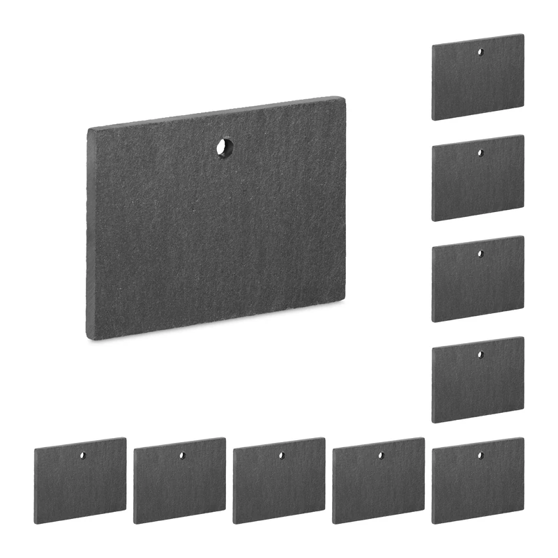Relaxdays Set of 10 Slate Plant Labels, Bedding Signs to Hang, Garden Accessories, HxW: 7x10 cm, Chalkboards, Anthracite