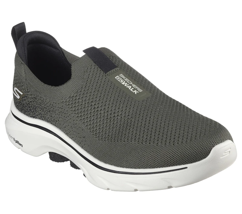 Skechers Men's Go Walk 7 Sneaker, Olive and Black Textile, 11.5 UK