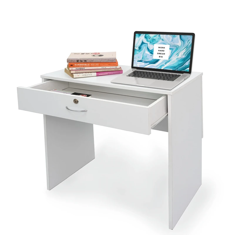 "Absolute Deal Wooden Computer Desk with Drawers - Home Office, Study, Vanity, Dressing Table - Tidy Storage for Accessories - 80x40x76.5cm - White Desk"