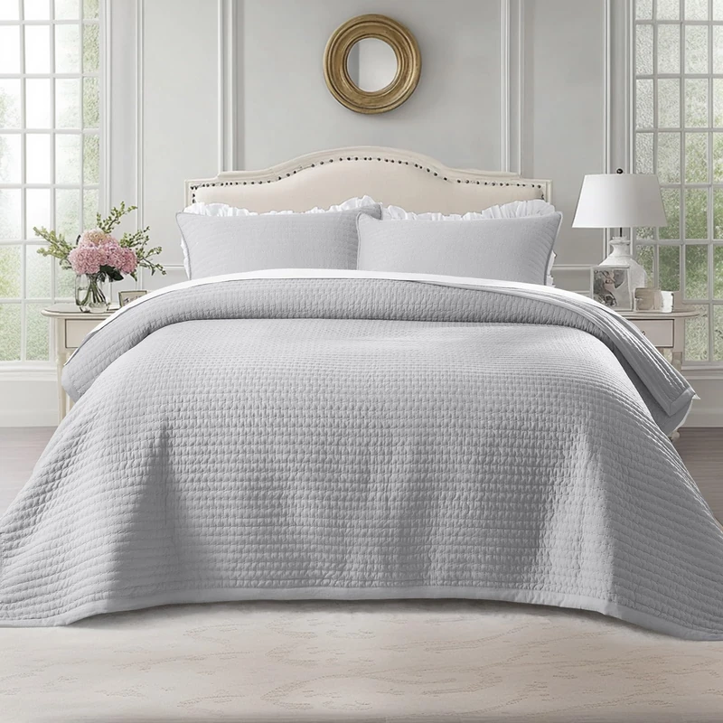 KASENTEX Oversized Queen Quilt Set 102x106, Soft Washed 3-Layer Lightweight