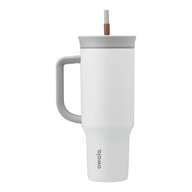 Owala Stainless Steel Triple Layer Insulated Travel Tumbler with Spill-Resistant Lid, Straw, and Carry Handle, 1185ml, Gray (Iced Tea)