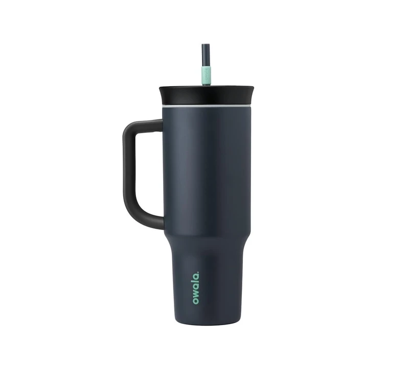 Owala Stainless Steel Triple Layer Insulated Travel Tumbler with Spill-Resistant Lid, Straw, and Carry Handle, 1185ml, Gray (Foggy Tide)