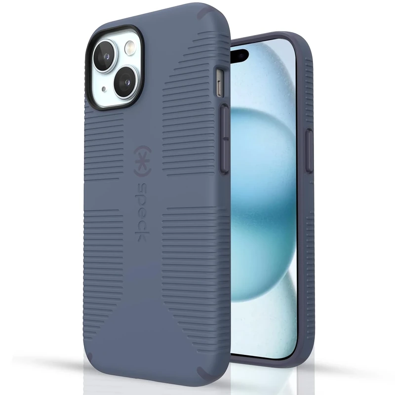Speck CandyShell Grip iPhone 15 Plus & iPhone 14 Plus Case - Built for MagSafe, Drop Protection Grip - Scratch Resistant, Soft Touch, 6.7 Inch Phone Case - Mystery Blue/Faded Denim