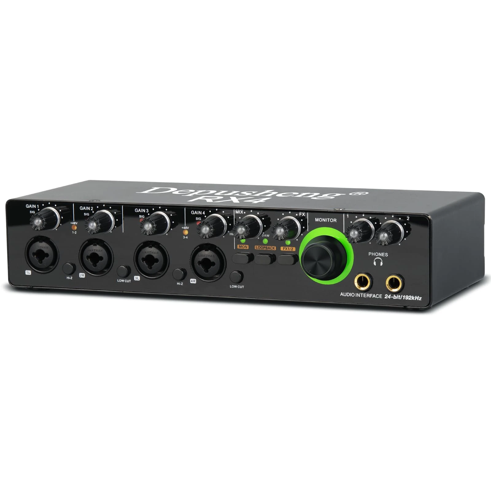 Depusheng RX4 Audio lnterface 4 Channel Sound Card 24Bit/192KHZ with Monitoring ElectricGuitar Live Recording For Studio Singing Podcast Stream Media