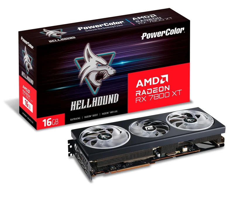 PowerColor RX 7800XT Hellhound 16GB Grafikkarte - 16GB GDDR6, 1x HDMI, 3x DP