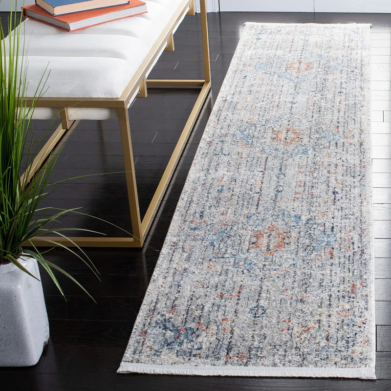 Safavieh Dream Collection Contemporary Rug for Living Room, Dining Room, Bedroom Short Pile, Grey and Multi, 24 x 84 Inch