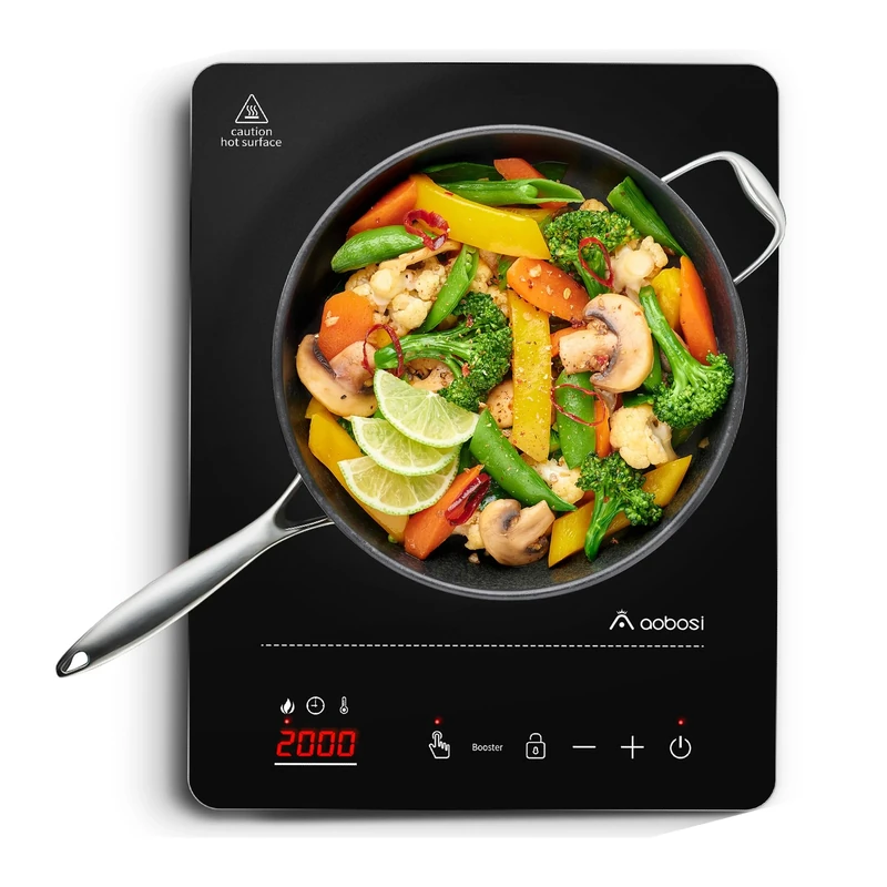 Aobosi 2000W Induction Hob - Burner, Booster, 10 Levels, 4h Timer