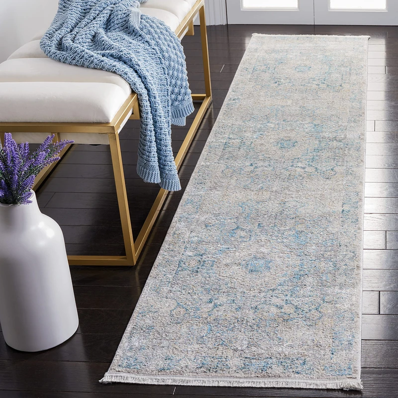 Safavieh Traditional Rug for Living Room, Dining Room, Bedroom - Dream Collection, Short Pile, in Grey and Blue, 61 X 213 cm