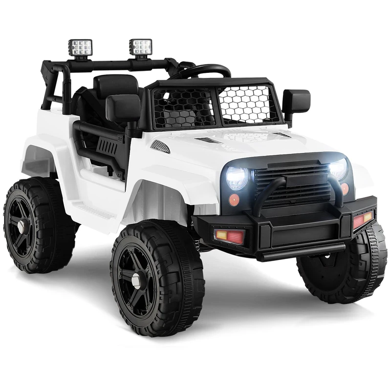 GYMAX Kids Ride on Car, 12V Battery Powered Car with Remote Control, MP3, USB/Aux Port, Lights, Music, Horn, Spring Suspension, Safety Belt&Slow Start, Children Electric Truck for 3 Years Old +(White)
