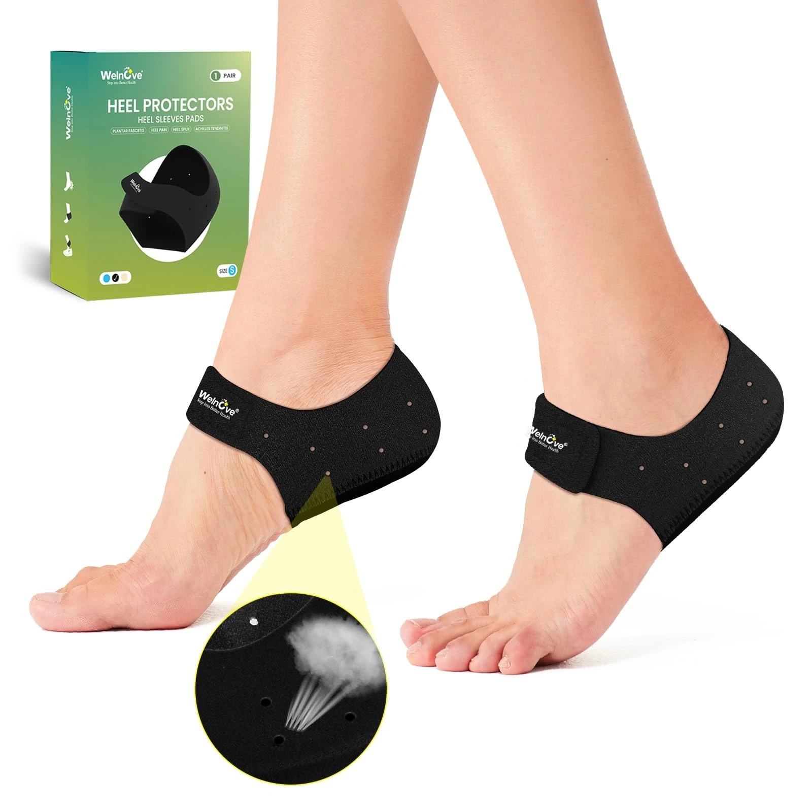 Plantar Fasciitis Gel Heel Protectors - Welnove Heel Cups for Women Men Heels Spur Pain Relief - Heel Inserts Pads for Achilles Tendonitis Dry Cracked Heel Support Cushion (Small,UK 4-7)