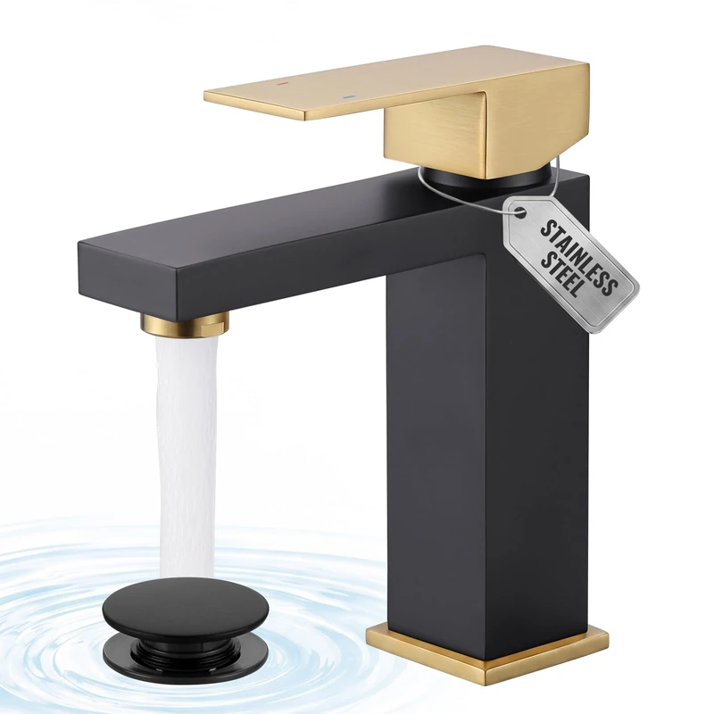 Black and Gold Bathroom Faucet ARCORA Black Gold Faucet for Bathroom Sink Modern Single Hole Bathroom Faucet with cUPC Supply Lines and Pop Up Drain