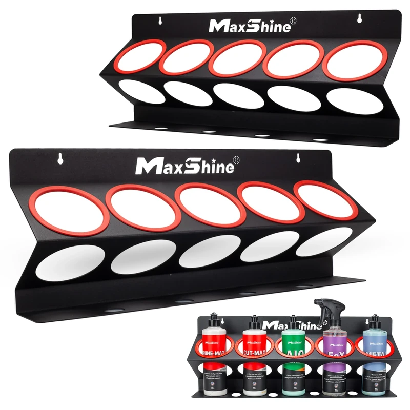 Maxshine Universal Detailing Spray Bottle Holder - Mobile Detailing & Car Garage Organizer, Holds 5 Sprayers (16/32oz) with 4 Small Holes, Lightweight Design, Easy Wall Mounting (Set 2)