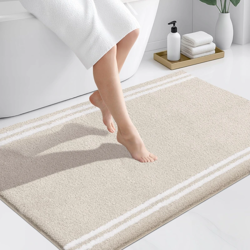 PURRUGS Non-Slip Bathroom Rug 30" x 46" - Super Absorbent & Quick Dry Shaggy Microfiber Bath Mat, Machine Washable Plush Throw Rug for Bathtub, Shower and Sink, Beige