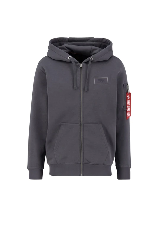 Alpha Industries Back Print Zip Mens Hooded Sweat Vintage Grey