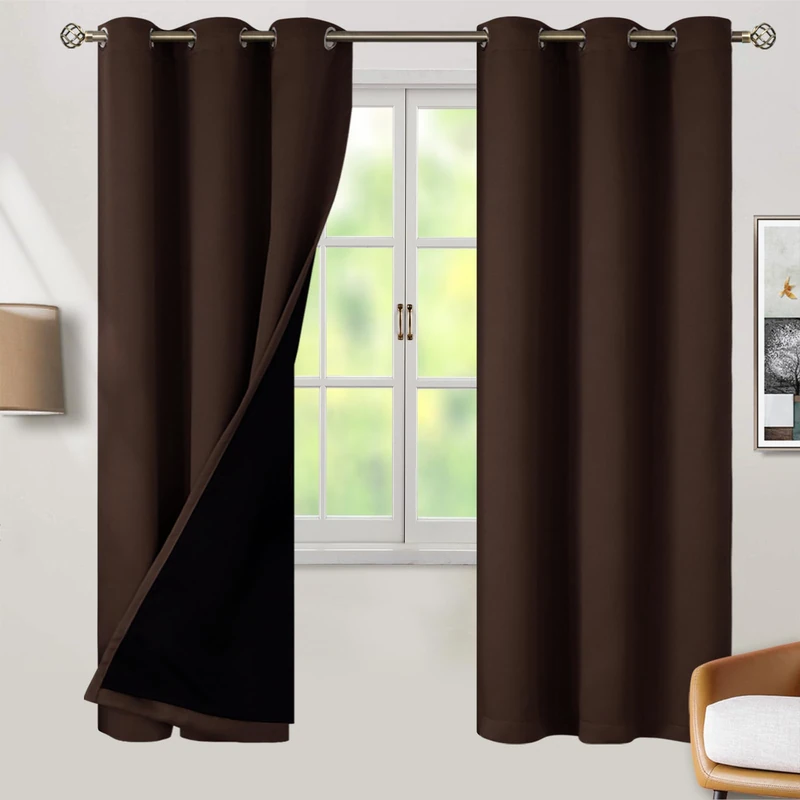 BGment Thermal Insulated 100% Blackout Curtains for Bedroom with Black Liner, Double Layer Full Room Darkening Noise Reducing Grommet Curtain (42 x 72 Inch, Brown, 2 Panels)