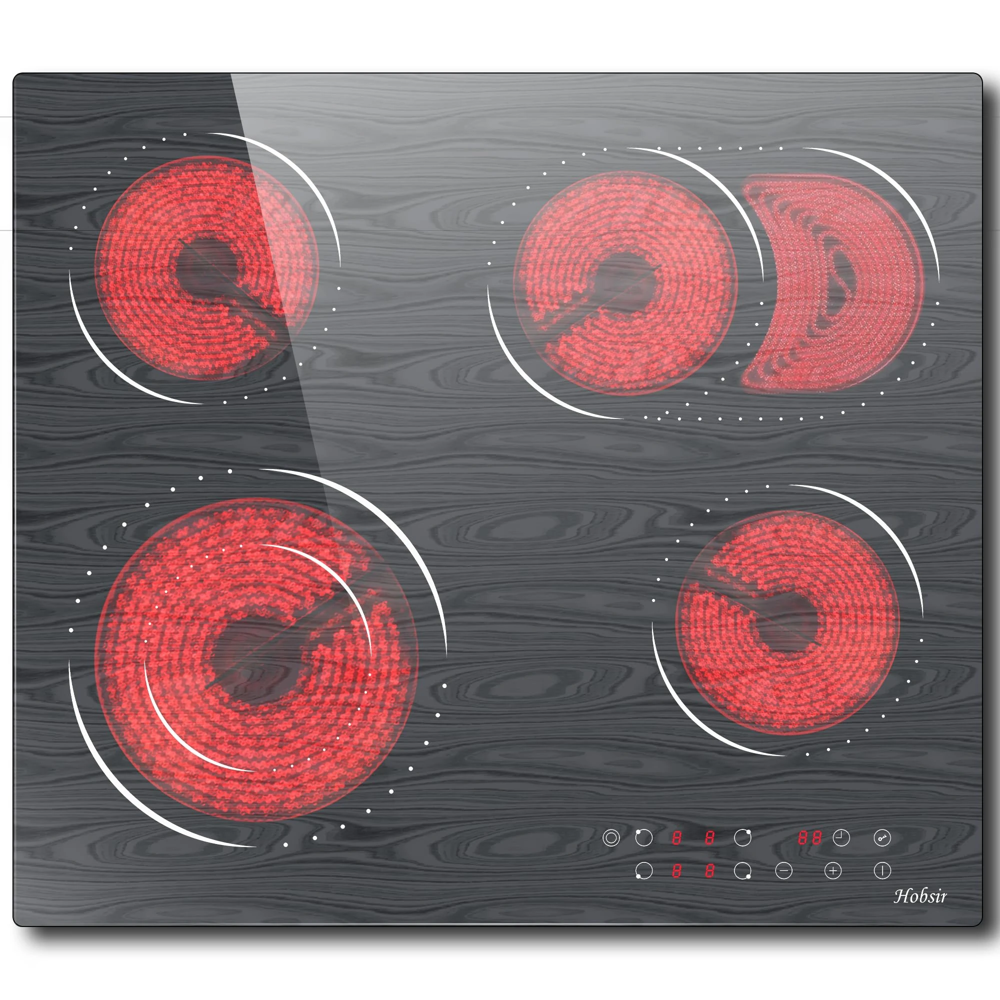 Ceramic Hob,Hobsir 4 Zone Built-in Electric Hob 60cm, Ceramic Cooktop with Touch Control, 6400W, 9 Power Levels, Dual Ring Zone, Oval Zone, Timer, Child Lock, for All Pots, Hard Wired,LH06