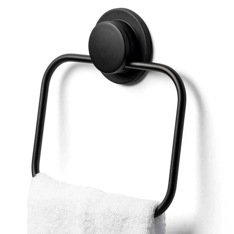 Croydex Stick 'n' Lock Towel Ring, Matt Black