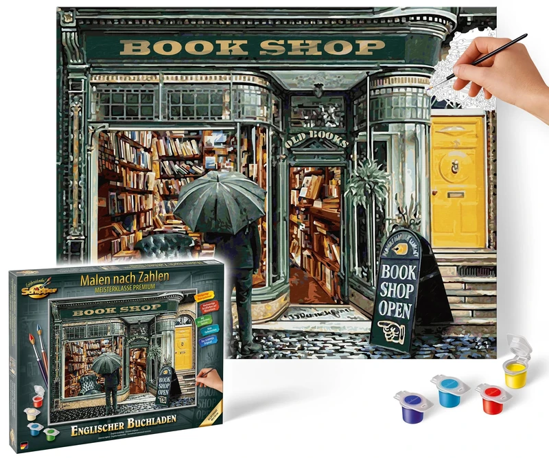Schipper 609130897 Paint by Numbers - English Bookstore - Painting Pictures for Adults, Includes Brush and Acrylic Paints, 40 x 50 cm