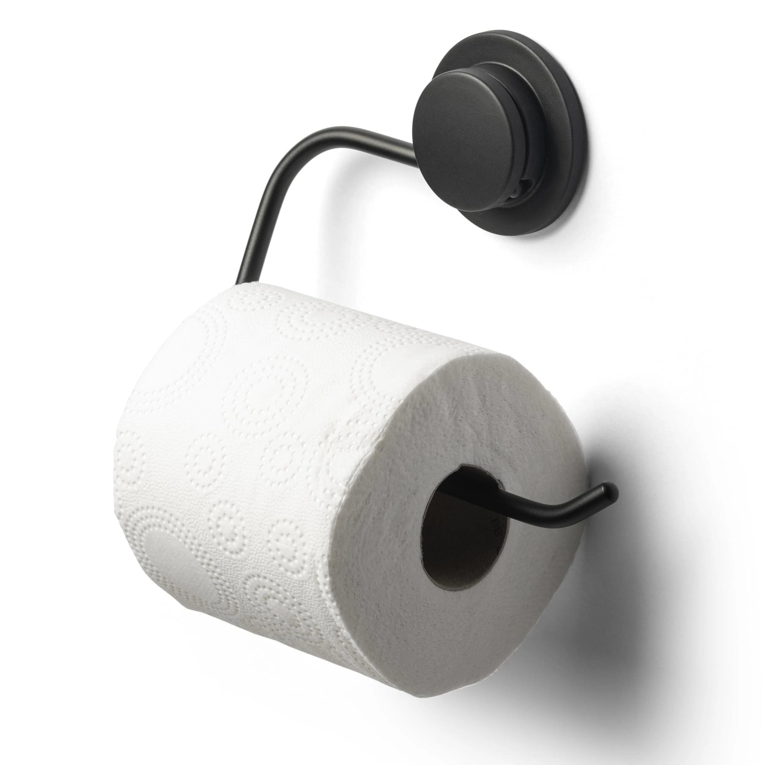 Croydex Stick 'n' Lock Black Toilet Roll Holder - Easy Bathroom Storage Solution, Self Adhesive, Matt Black Brackets, No Drilling Needed, Adhesive Pad for Flat Surface