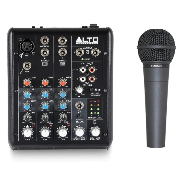 Behringer ULTRAVOICE XM8500 Dynamic XLR Vocal Microphoe and Alto TrueMix 500-5-In Audio Mixer with XLR Mic In and USB Audio Interface for Podcasting, Live Performance