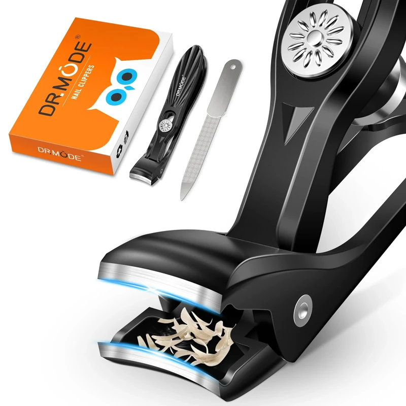 Nail Clippers for Thick Nails Seniors, DRMODE Angled Head Ergonomic Toe Nail Clippers with Wide Opening, Precision Large Finger Nail Clipper with Catcher Heavy Duty Nail Cutter Trimmer for Men Women
