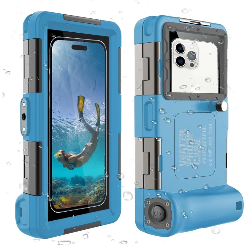 Underwater Snorkeling Housing Phone Case for Diving Suba Swimming Photography Video Waterproof Cover,Universal for iPhone 16/15/14/13/12/11/Pro Max Samsung Galaxy S25/S24/S23-S21/Ultra Plus Blue-Grey