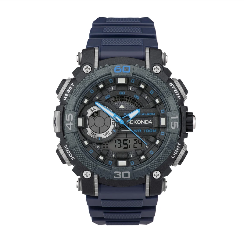 Sekonda Men's Analogue Digital Watch 49mm Plastic Case and Strap, Navy, Strap: