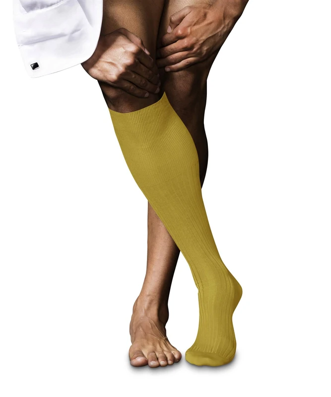 FALKE Men's No. 10 M Kh Cotton Long Plain 1 Pair Knee-High Socks, Yellow Nugget 1222, 8.5-9.5