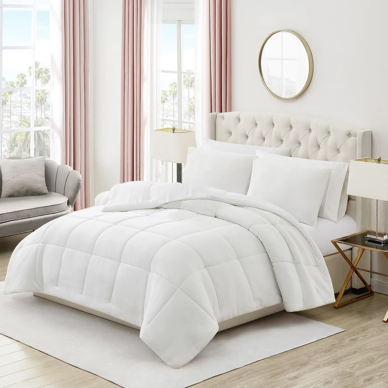 Juicy Couture Premium Comforter Set, Bedding Set Includes (1) 90"x90" Comforter and (2) 20"x26" Shams, Machine Washable,100% Polyester, Luxurious Comfort, Queen/Full, White