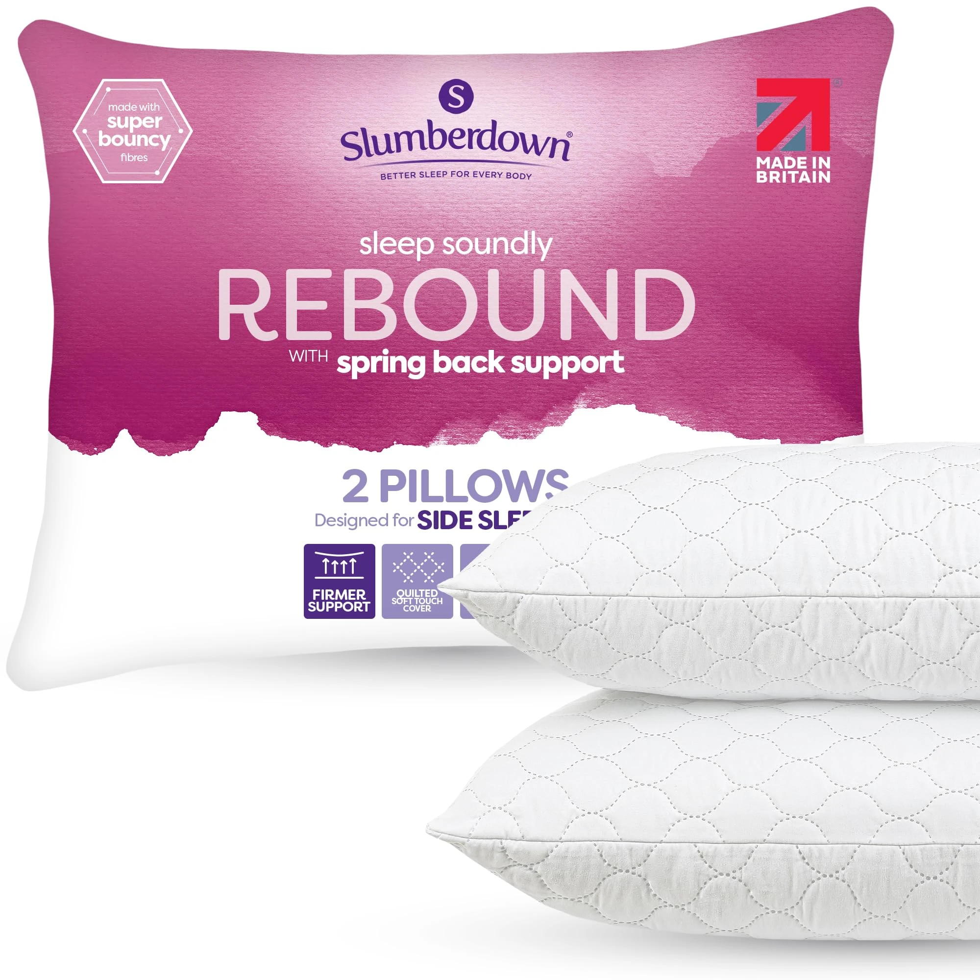 Slumberdown Pillows 2 Pack Hotel Quality – Firm, Plump Hypoallergenic Pillows for Back & Side Sleepers, Sleep Better. Feel Better