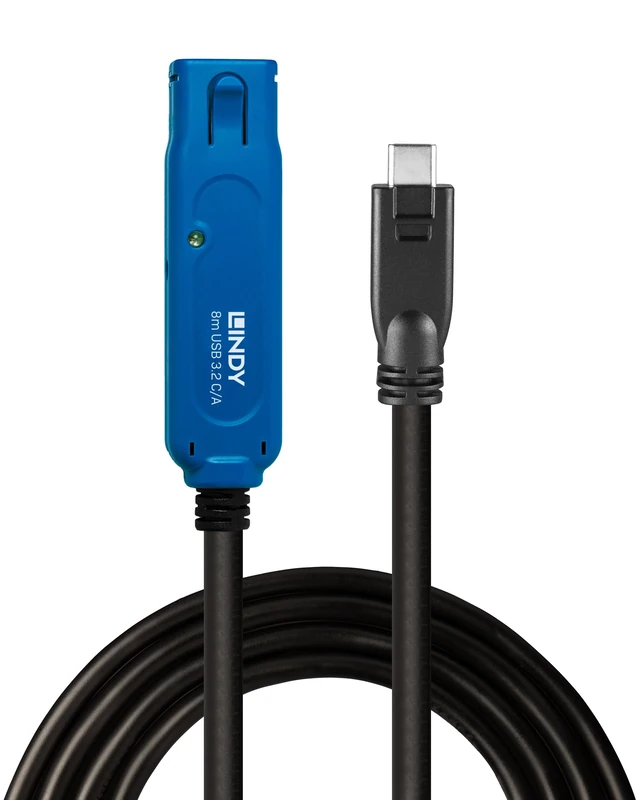 LINDY 8m USB 3.2 Gen 1 Type C to A, Active Extension Cable Pro, Long Distance USB Connection, PCs, Macs, Laptops, MacBook, Tablet, Smartphone, PS5, VR Headset, Printer, Webcam, Ext Drive etc. - Image 1