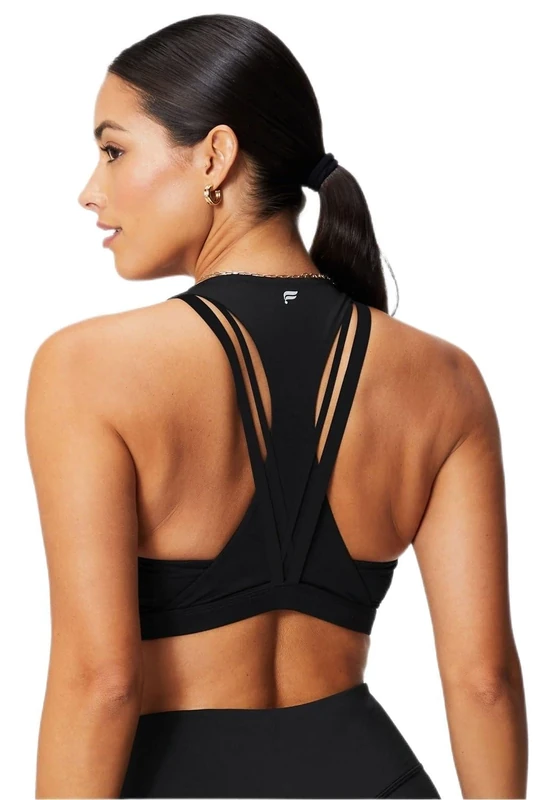 Fabletics Women's Kessler Medium Impact Sports Bra, Workout, Yoga, Athletic, Fitness, Knit, Black, XS - Image 1