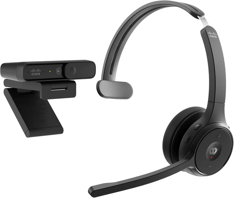 Cisco Bundle - Headset 721, Wireless Single On-Ear Bluetooth Headphones, Webex Button, packaged with the Desk Camera 1080p, Carbon Black, 1-Year Limited Liability Warranty (BUN-721+CAMD-C-WW)