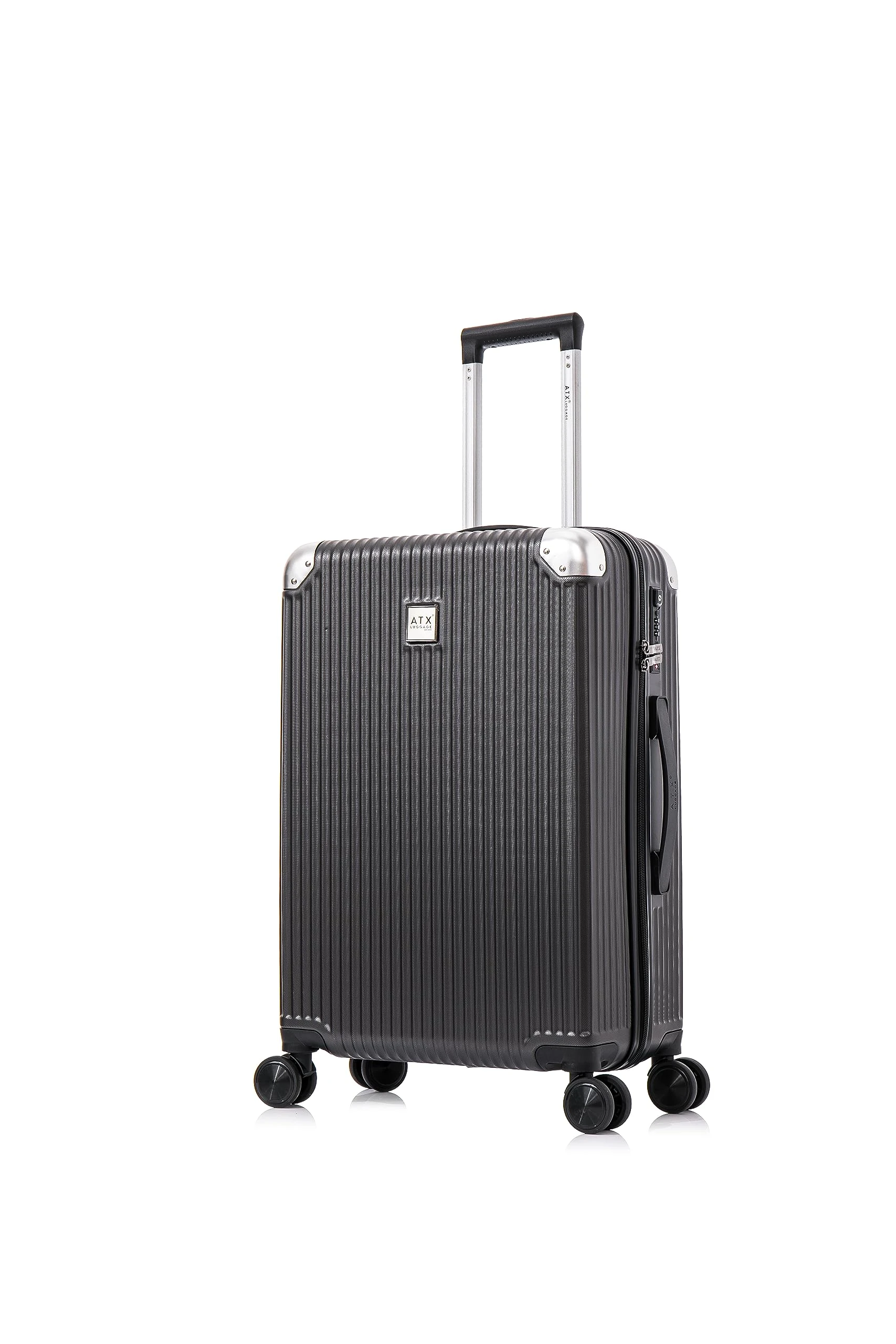 ATX Luggage Medium Suitcase on 4 Dual Spinner Wheels Super Lightweight ABS Hard Shell Hold Check in with Built-in TSA Lock (Gun Metal Grey, 65 Liter)