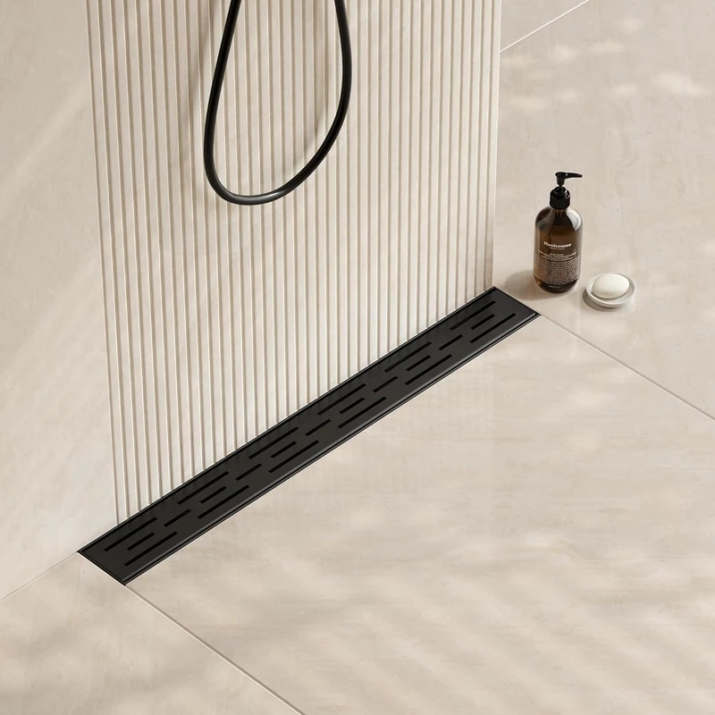 Neodrain 32 in Matte Black Linear Shower Drain, Rectangular Linear Shower Drain with Brick Pattern Grate, Brushed 304 Stainless Steel Bathroom Floor Drain