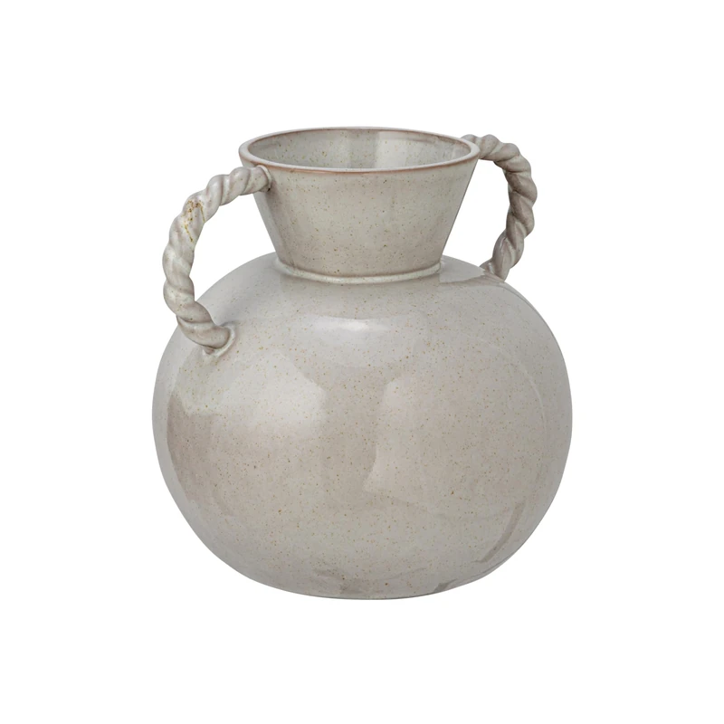 Bloomingville 9.25 Inches Stoneware Twisted Handles and Reactive Glaze, Cream Color Vase