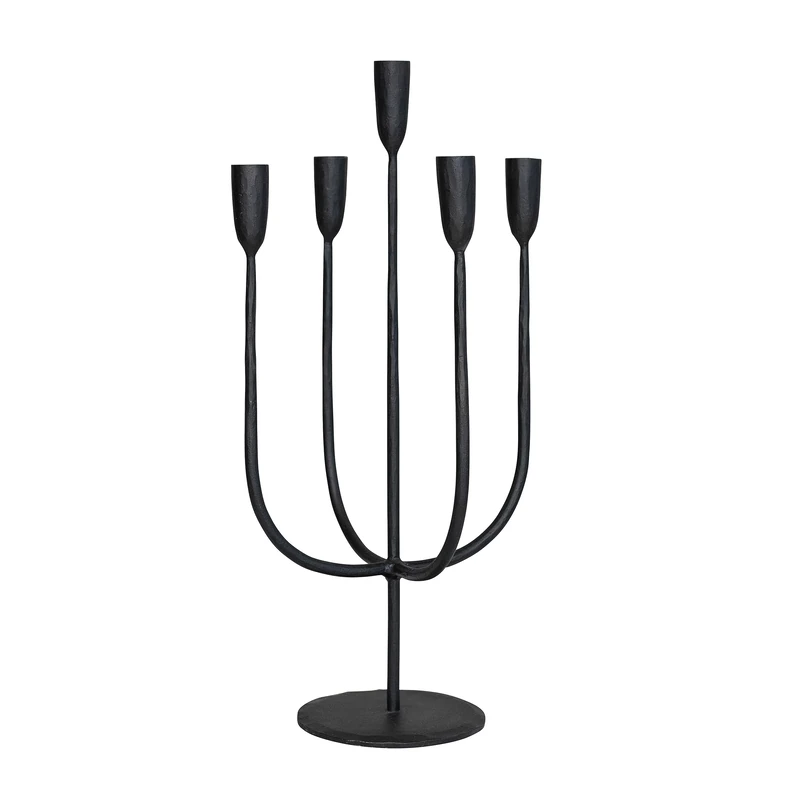 Creative Co-op Round Hand-Forged Metal Candelabra, Holds 5, Black Taper Holder