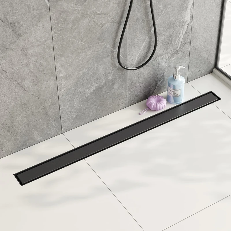 Neodrain 36 in Matte Black Linear Shower Drain with 2-in-1 Flat & Tile Insert Cover, 304 Stainless Steel Rectangle Shower Floor Drain, Bathroom Shower Drain