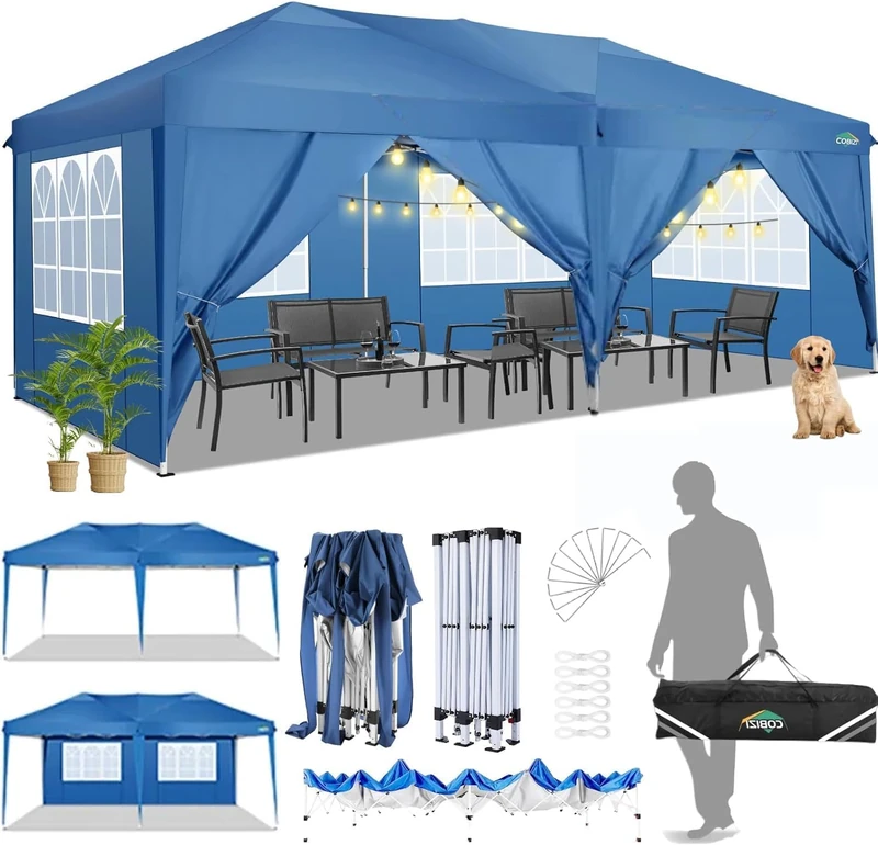 COBIZI Pop Up Gazebo 3x6m with 6 Removable Sidewalls,6 x 3 m Pop-up Commercial Tent Gazebo,Waterproof Silver-costed Oxford Marquee Canopy,UPF50+, Tent for Parties Garden & Outdoor Event