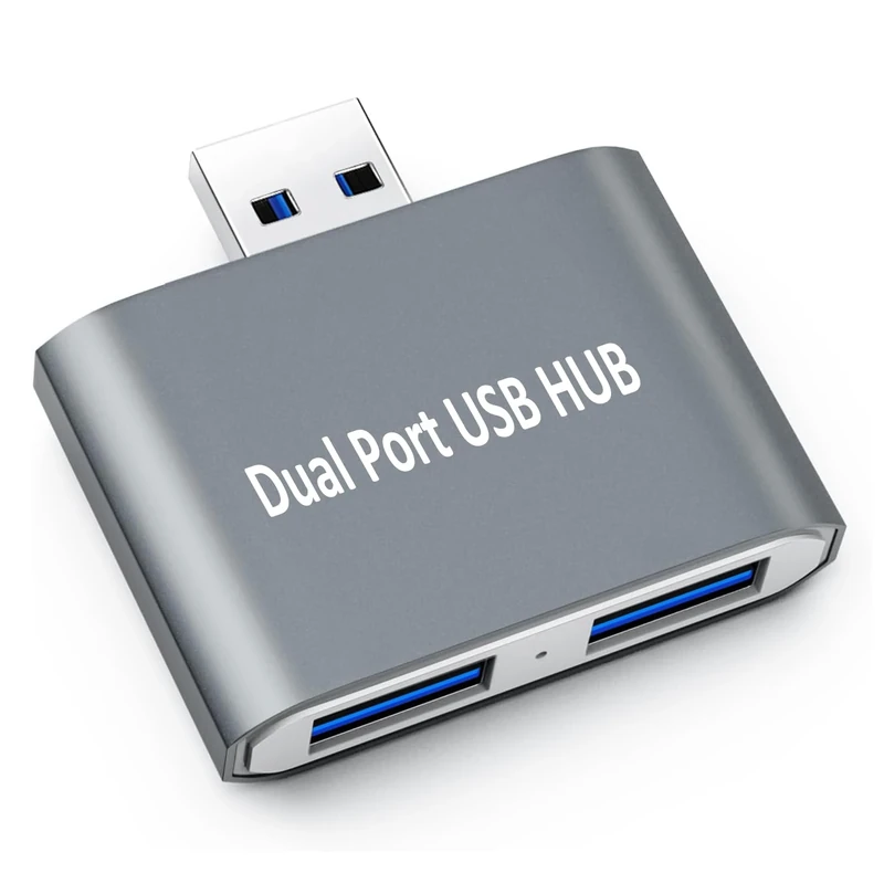 Herfair USB Hub,USB Expander,2 Ports USB Hub Adapter Ultra Slim Portable High Speed USB 3.0 Male to 2 USB 3.0 Female Splitter Extension Convertor for Laptop, MacBook,Desktop PC(Gray)