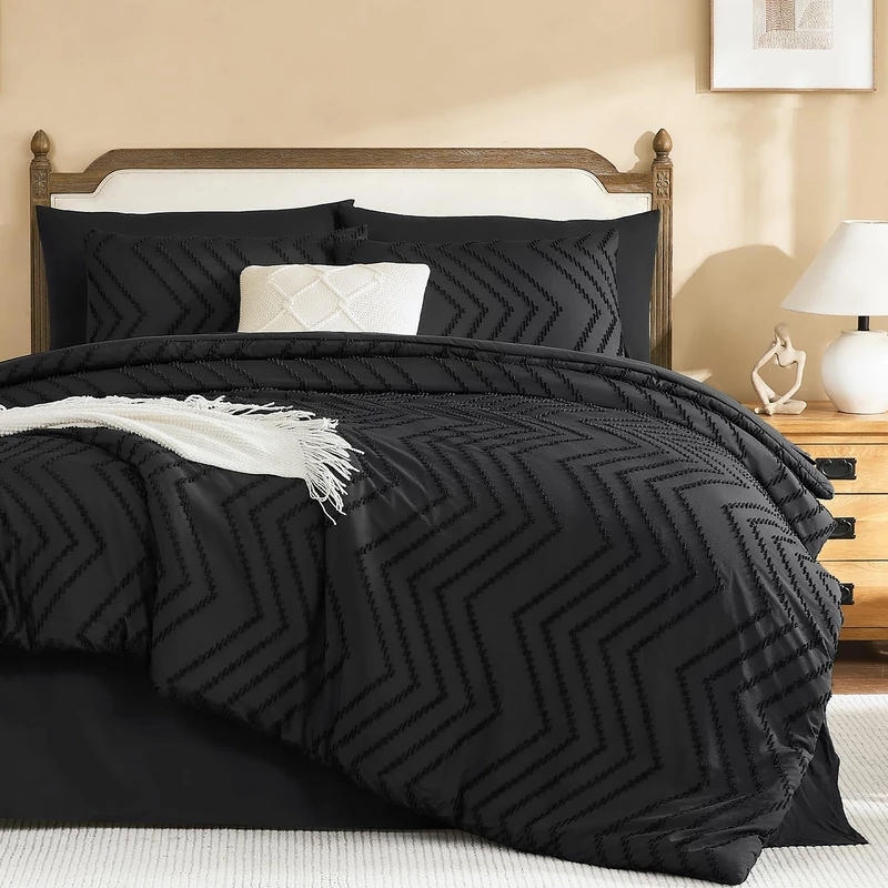 Litanika Black California King Comforter with Sheets, 7 Pieces Boho Bed Set