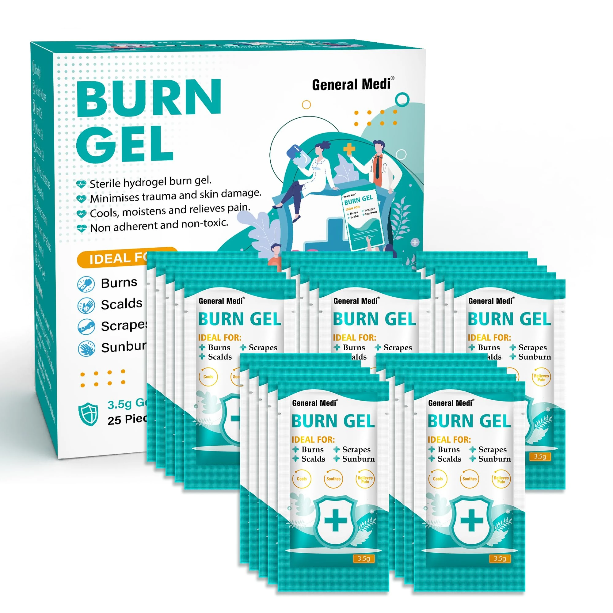Burn Gel - 25 Packs First Aid Burns Care Scalds Sunburn Dressings Cooling Gel
