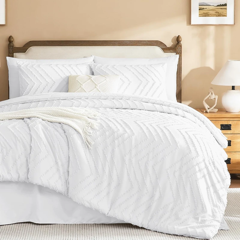 Litanika White California King Comforter with Sheets, 7 Pieces Boho Bed Set